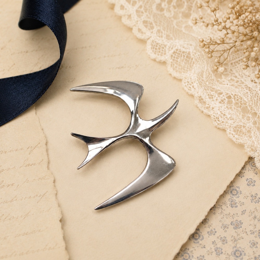 Sarah Coventry Brooch‎ Silver Tone Abstract Bird Modernist Vintage Pin